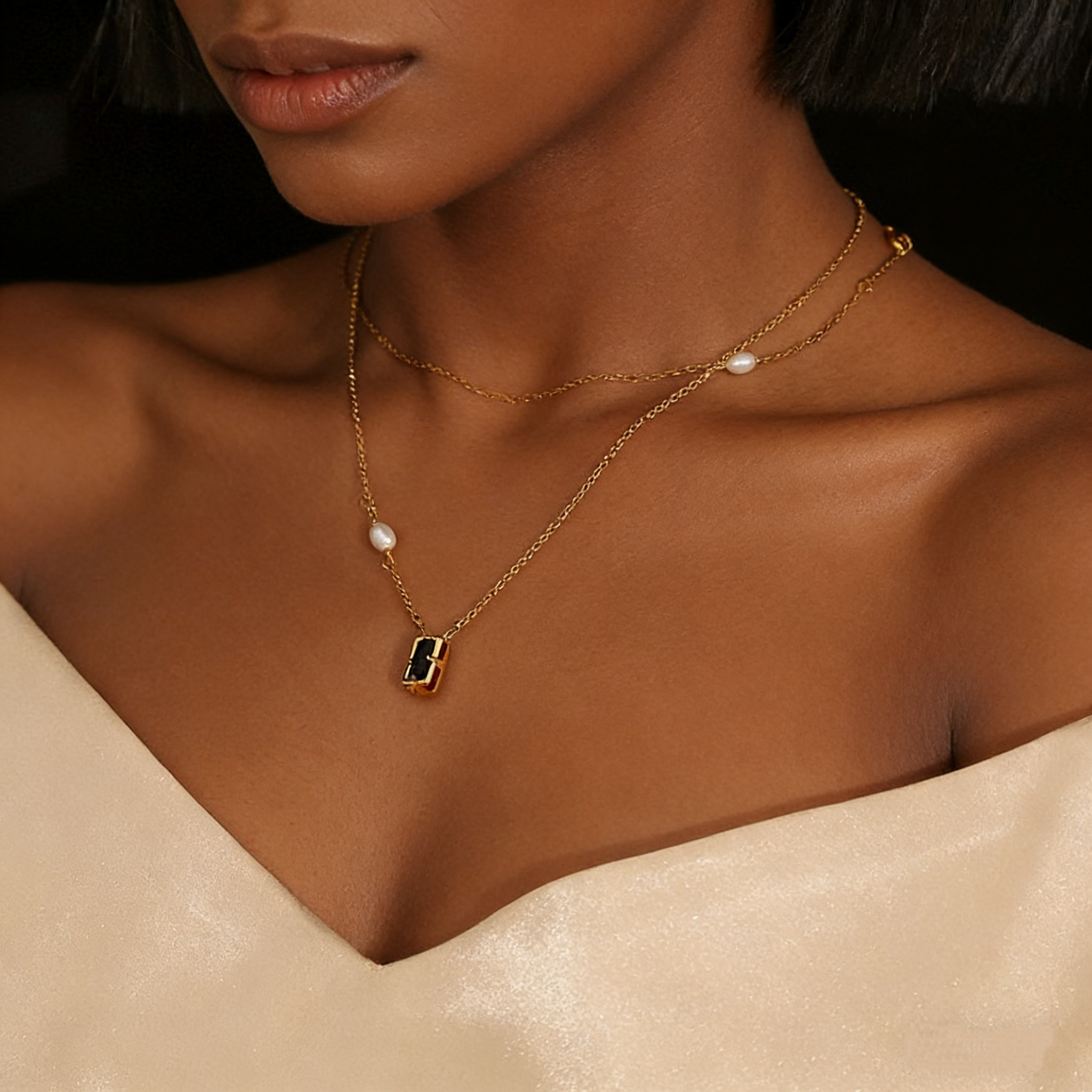 The Midnight & Moon | Asymmetric Pearl & Zirconia Necklace