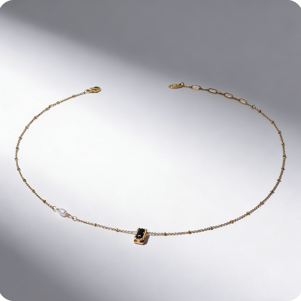 The Midnight & Moon | Asymmetric Pearl & Zirconia Necklace