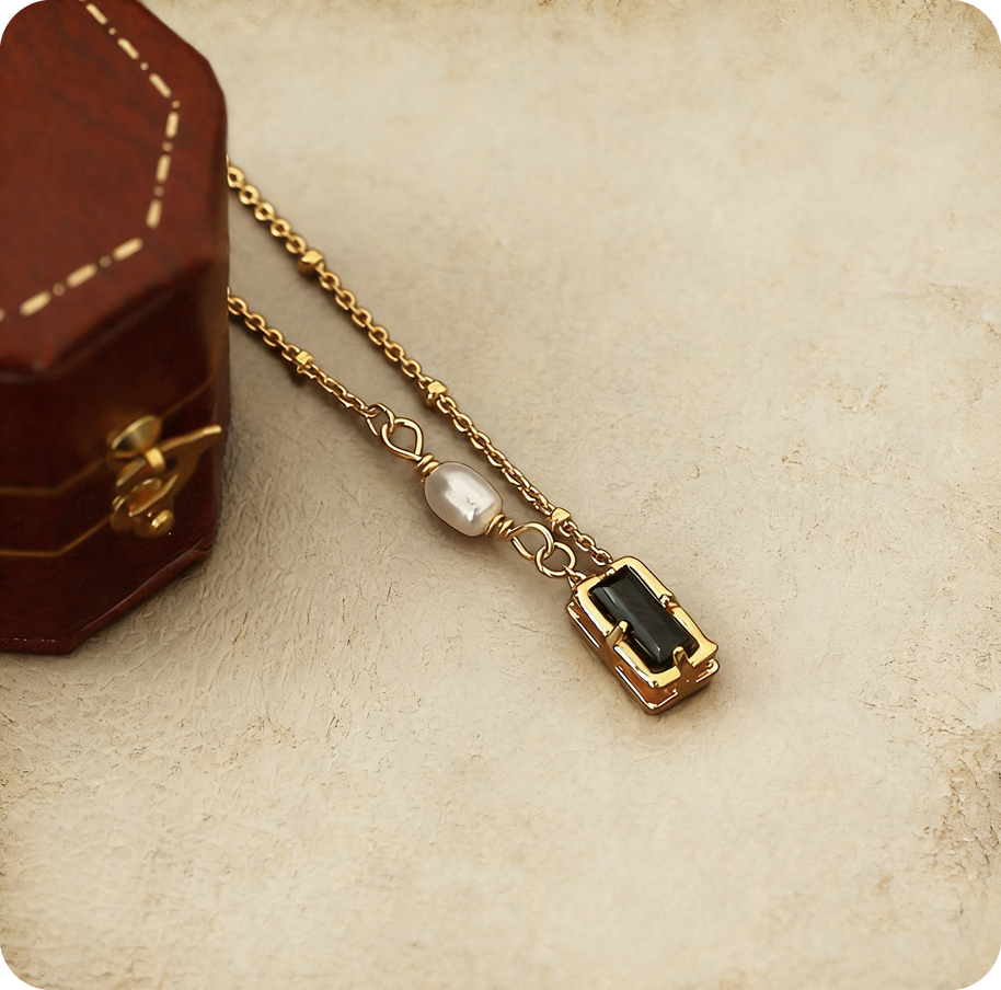 The Midnight & Moon | Asymmetric Pearl & Zirconia Necklace