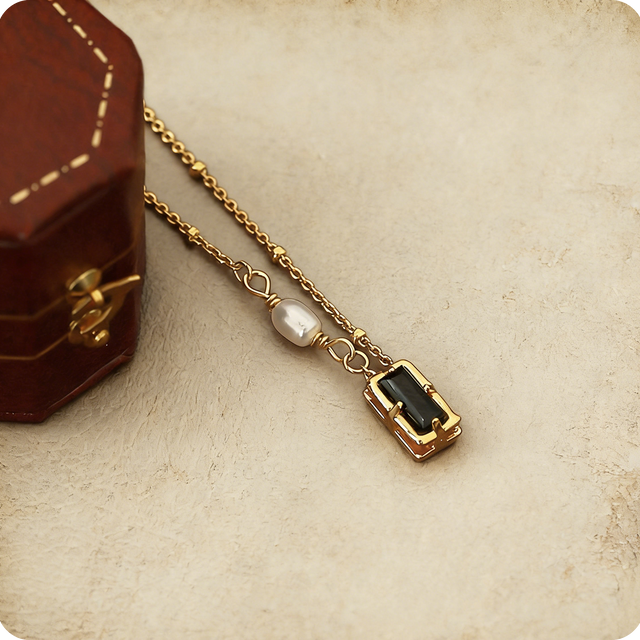 The Midnight & Moon | Asymmetric Pearl & Zirconia Necklace