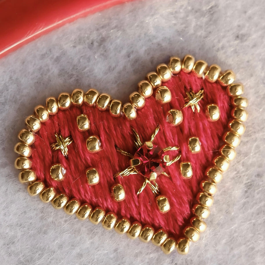 Scarlet Heart Ring – Hand Embroidered Beaded Design