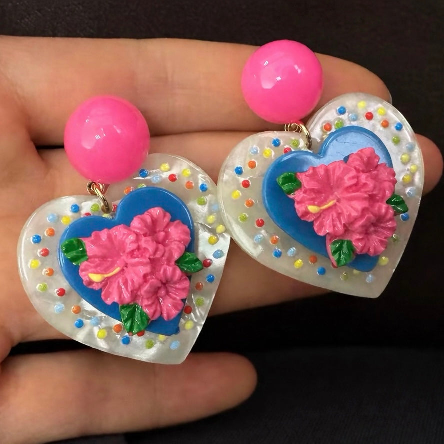 Hibiscus Heart Statement Earrings