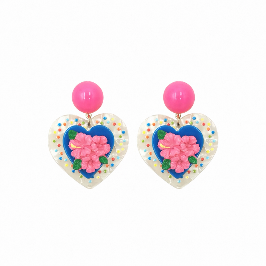 Hibiscus Heart Statement Earrings