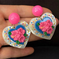 Hibiscus Heart Statement Earrings