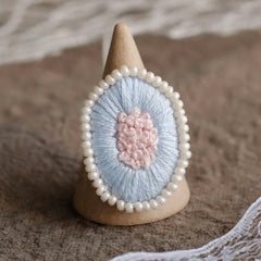 Blue Blossom Ring – Hand Embroidered Beaded Design