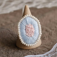 Blue Blossom Ring – Hand Embroidered Beaded Design