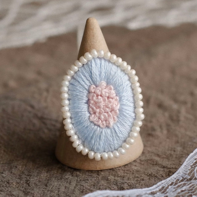 Blue Blossom Ring – Hand Embroidered Beaded Design