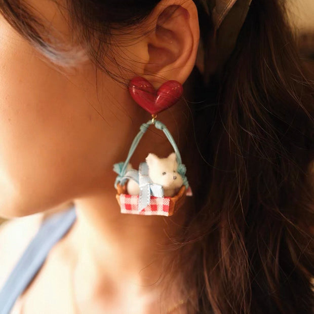 Picnic Puppy Basket Earrings