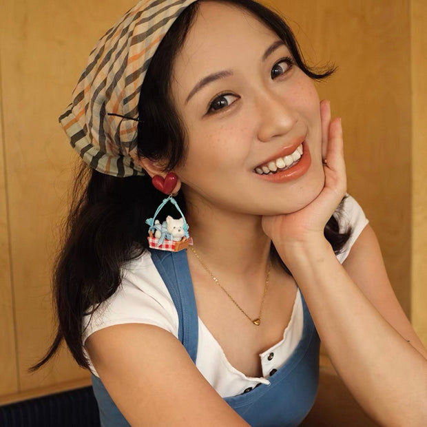 Picnic Puppy Basket Earrings