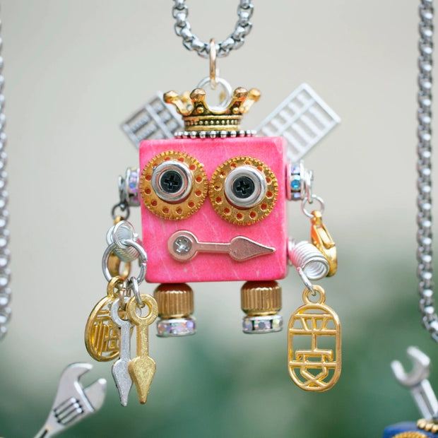 Maker Bot No. 5 | Pink "Glitch Princess" Robot Necklace