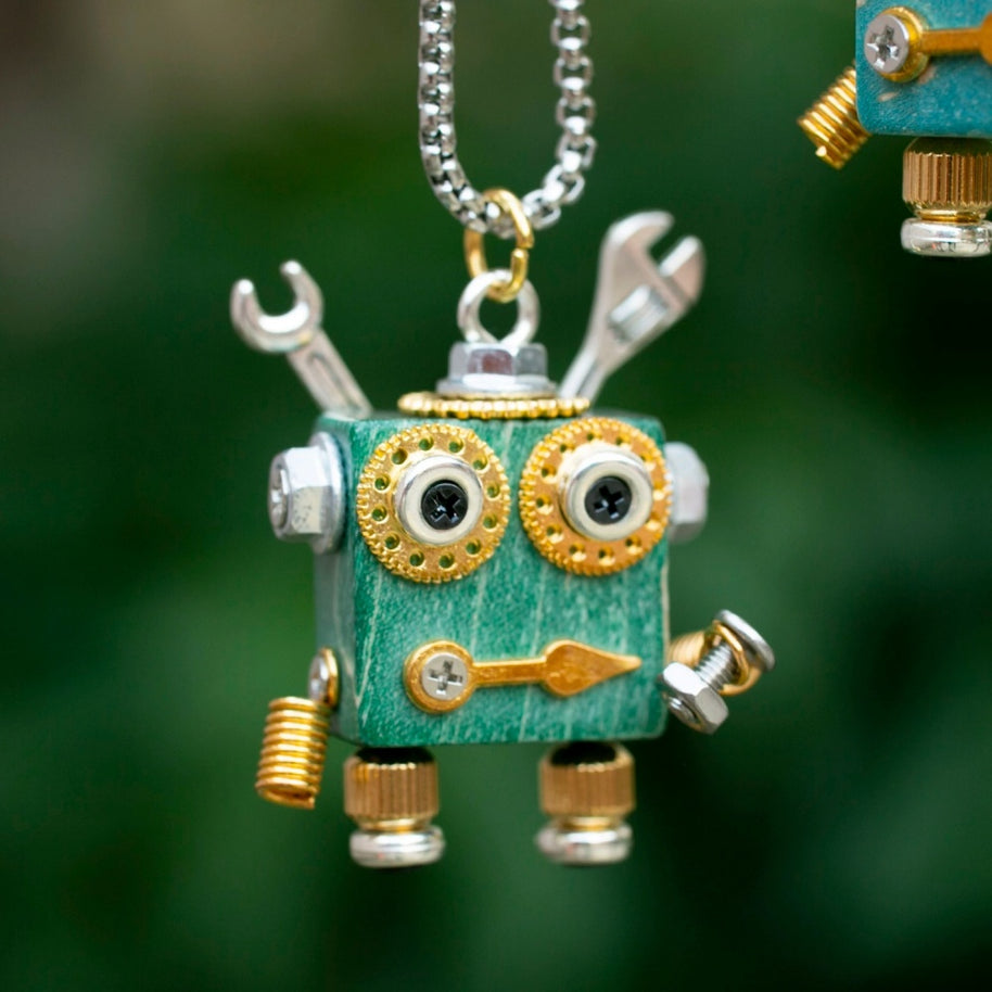 Maker Bot No. 6 | Green "Master Fixer" Robot Necklace