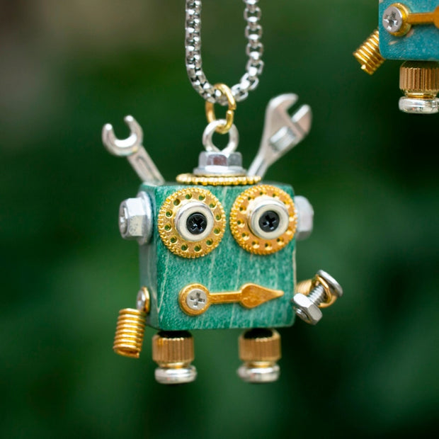 Maker Bot No. 6 | Green "Master Fixer" Robot Necklace