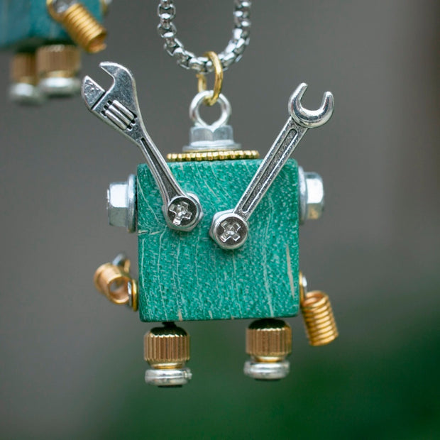 Maker Bot No. 6 | Green "Master Fixer" Robot Necklace