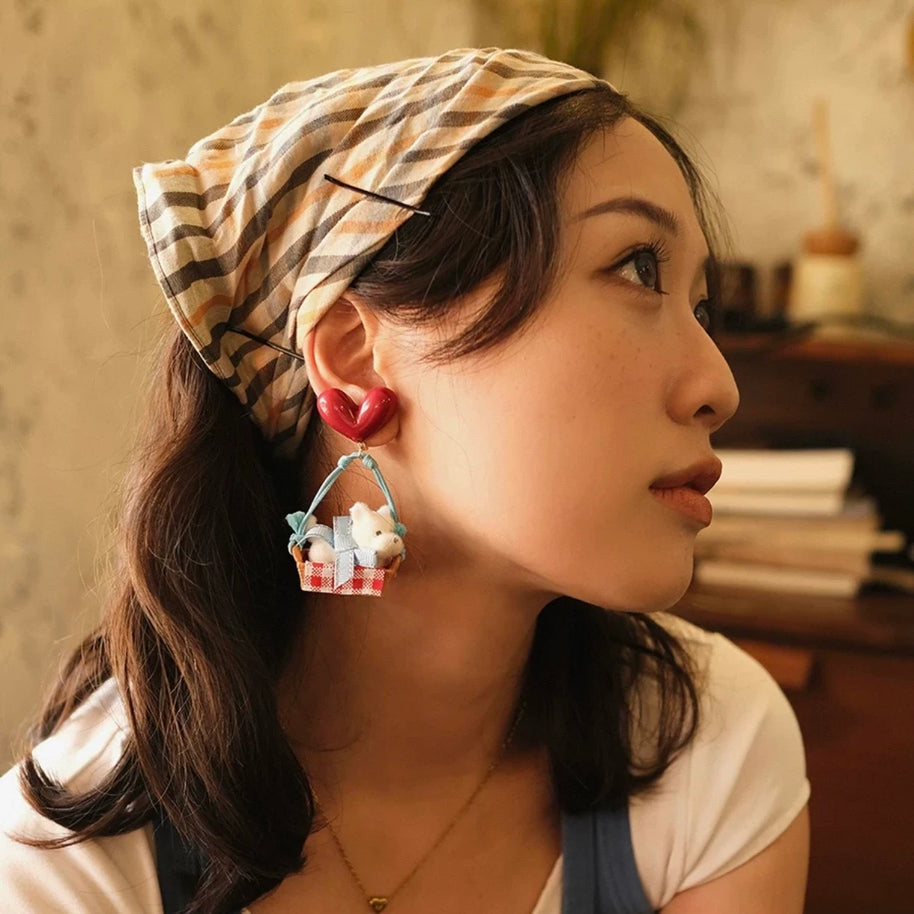 Picnic Puppy Basket Earrings