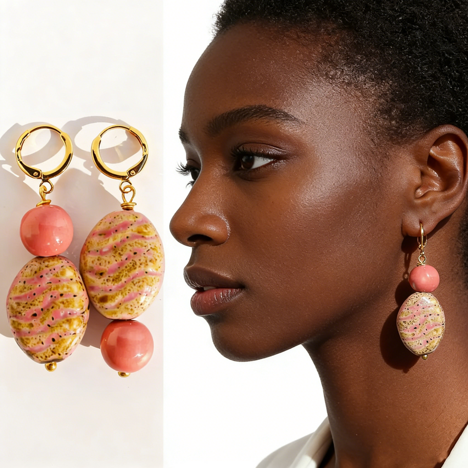 Rose Quartz Ripple & Glazed Ceramic Drops