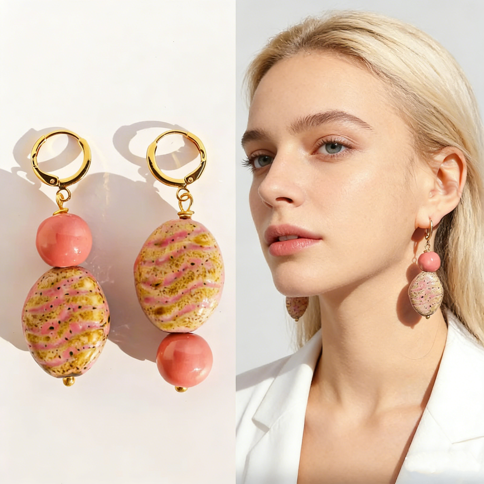 Rose Quartz Ripple & Glazed Ceramic Drops
