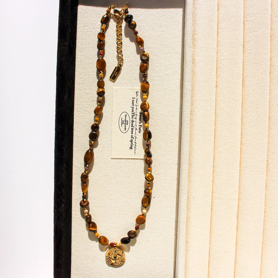 Tiger’s Eye Celestial Necklace & Sunburst Evil Eye Earrings