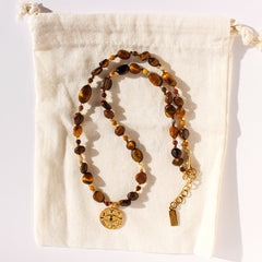 Astro-Talisman Duo | Tiger’s Eye Celestial Necklace & Sunburst Evil Eye Earrings