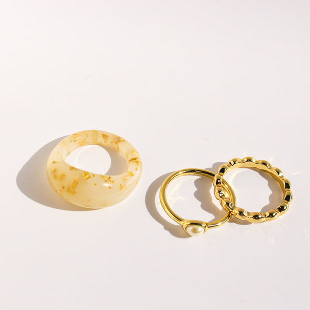 The Golden Hour Ring Trio | Resin, Pearl & Vermeil Fusion Set