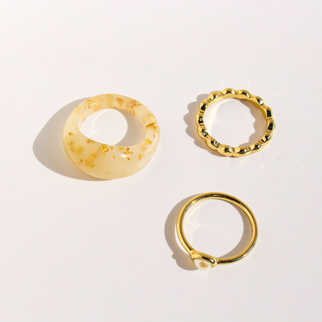 The Golden Hour Ring Trio | Resin, Pearl & Vermeil Fusion Set