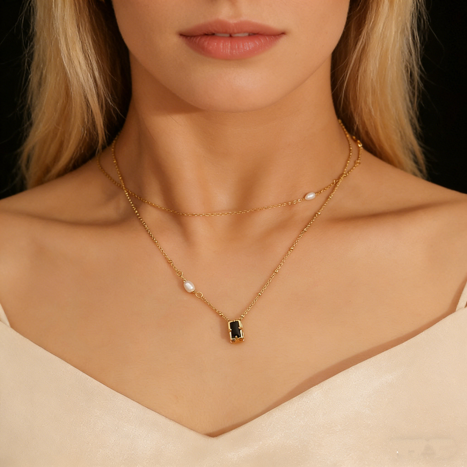 The Midnight & Moon | Asymmetric Pearl & Zirconia Necklace
